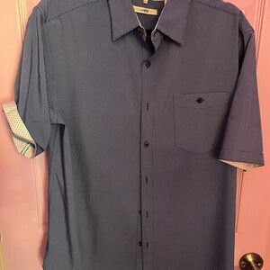 Tasso Elba Blue Short-Sleeve Button-Down Shirt with Contrast Trim